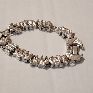 Vintage Noah's Ark theme slide bracelet Silver Colored sheep camel elephant dove